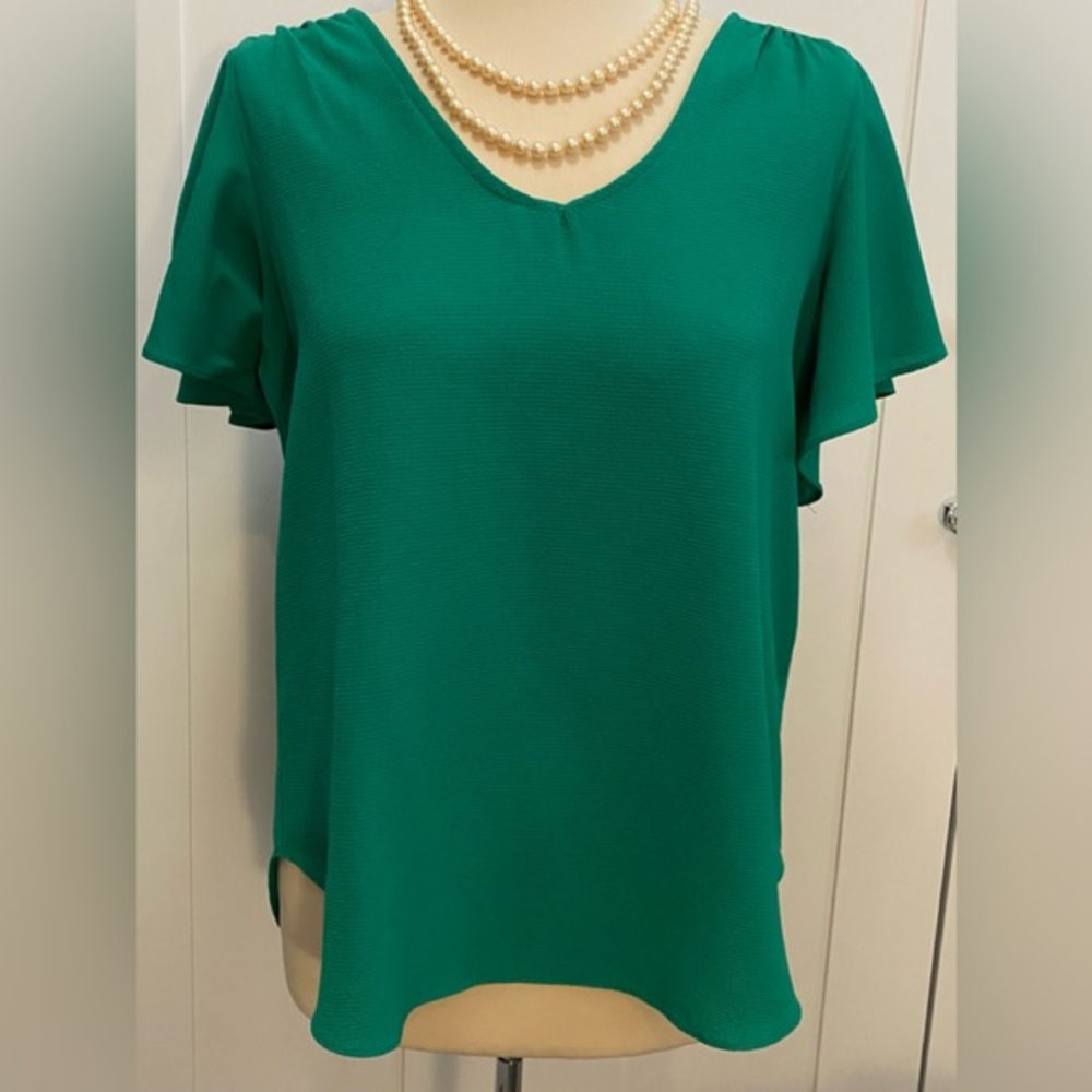 Green Fairy Bell Short Sleeved Top Crepe Textured Material Green Envelope Sz SM